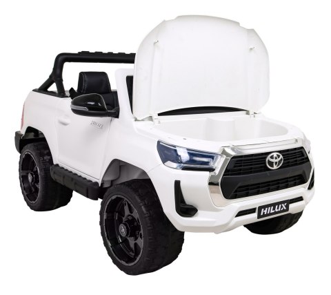 Toyota Hilux na akumulator dla dzieci Biały Pickup + Napęd 4x4 + Pilot + 2 bagażniki