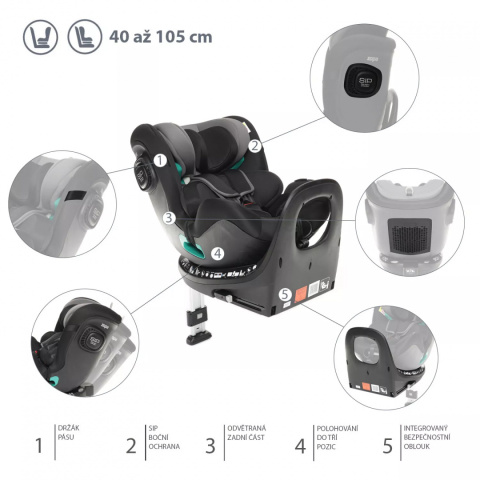 Voyager Maxi i-Size Zopa 0-19,5 kg do 135 cm fotelik obrotowy 360 samochodowy IsoFix - Night black