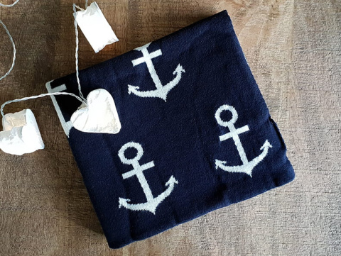 Lula Design Bawełniany kocyk niemowlęcy 80 cm x 100 cm KLD-126 KOTWICE GRANATOWE