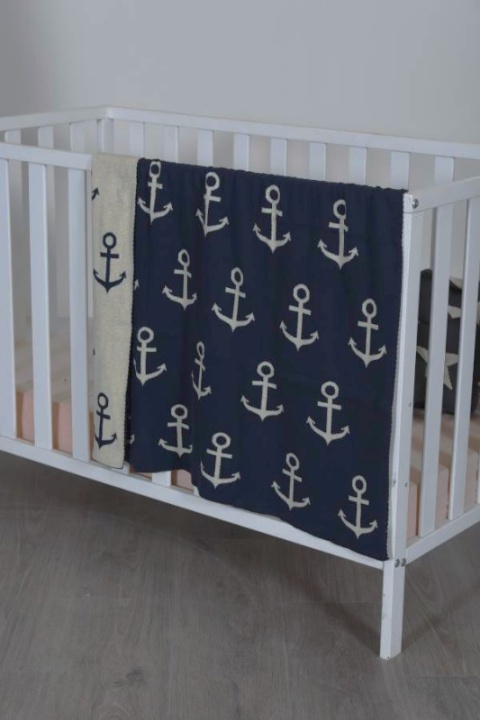 Lula Design Bawełniany kocyk niemowlęcy 80 cm x 100 cm KLD-126 KOTWICE GRANATOWE