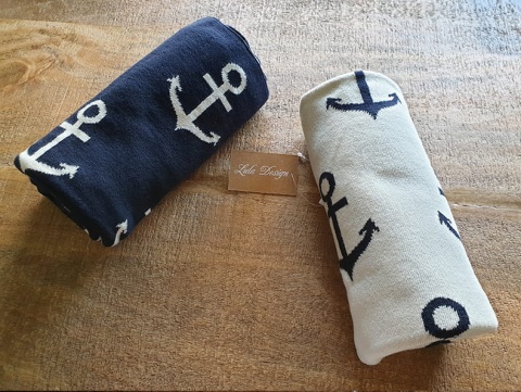 Lula Design Bawełniany kocyk niemowlęcy 80 cm x 100 cm KLD-126 KOTWICE GRANATOWE