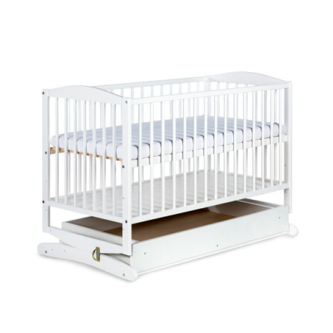 Klupś Łóżeczko drewniane RADEK II / HENRY Kołyska z szufladą - biały