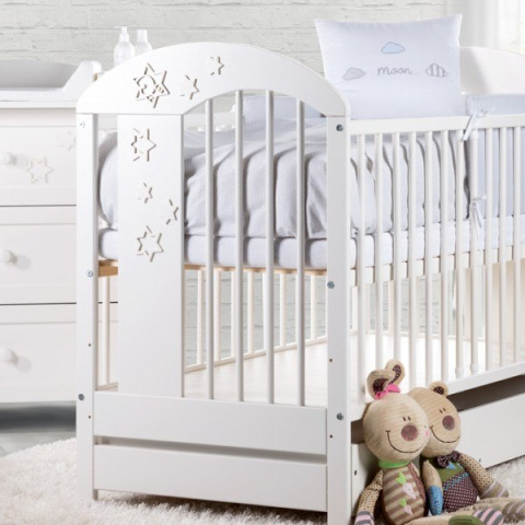 Klupś Łóżeczko drewniane RADEK VII z szufladą 120x60cm - białe