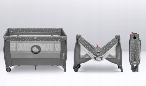 STEFI PLUS Lionelo Łóżeczko turystyczne dwupoziomowe Kojec - Grey White