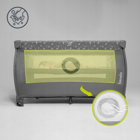 STEFI PLUS Lionelo Łóżeczko turystyczne dwupoziomowe Kojec - Grey White