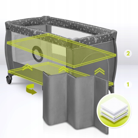 STEFI PLUS Lionelo Łóżeczko turystyczne dwupoziomowe Kojec - Grey White