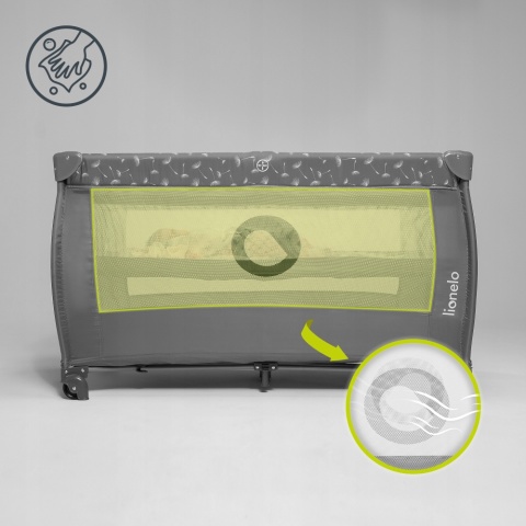 STEFI PLUS Lionelo Łóżeczko turystyczne dwupoziomowe Kojec - Grey White