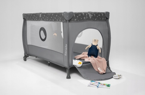 STEFI PLUS Lionelo Łóżeczko turystyczne dwupoziomowe Kojec - Grey White