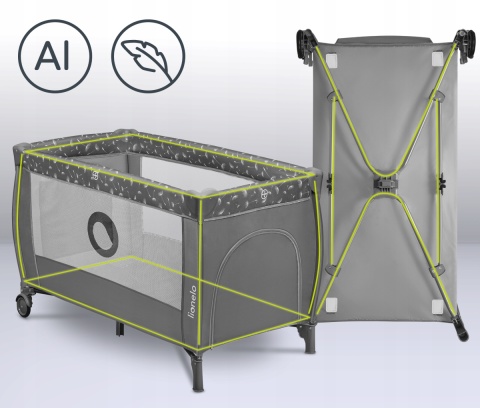 STEFI PLUS Lionelo Łóżeczko turystyczne dwupoziomowe Kojec - Grey White