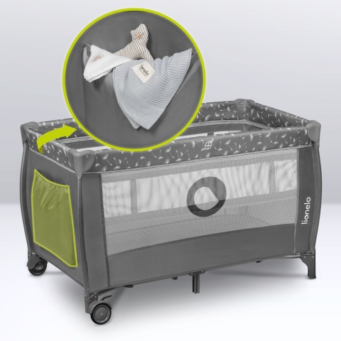 STEFI PLUS Lionelo Łóżeczko turystyczne dwupoziomowe Kojec - Grey White