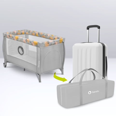 STEFI PLUS Lionelo Łóżeczko turystyczne dwupoziomowe Kojec - Pink Yellow