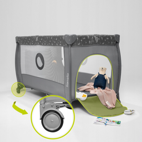 STEFI PLUS Lionelo Łóżeczko turystyczne dwupoziomowe Kojec - Pink Yellow