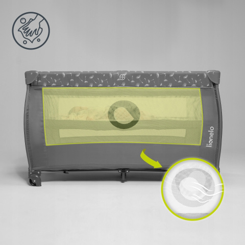 STEFI PLUS Lionelo Łóżeczko turystyczne dwupoziomowe Kojec - Pink Yellow