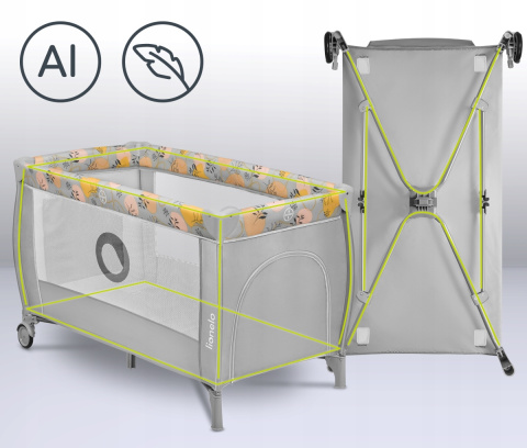 STEFI PLUS Lionelo Łóżeczko turystyczne dwupoziomowe Kojec - Pink Yellow