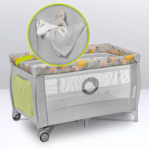 STEFI PLUS Lionelo Łóżeczko turystyczne dwupoziomowe Kojec - Pink Yellow