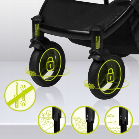 MARI TOUR Lionelo wózek wielofunkcyjny 2w1 terenowe koła offroad - Black Onyx