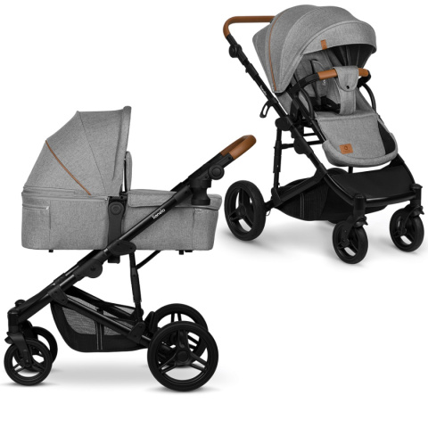 MARI TOUR Lionelo wózek wielofunkcyjny 3w1 z fotelikiem 0-13 kg terenowe koła offroad - Grey Stone