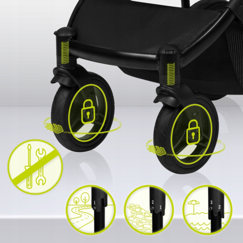 MARI TOUR Lionelo wózek wielofunkcyjny 3w1 z fotelikiem 0-13 kg terenowe koła offroad - Grey Stone