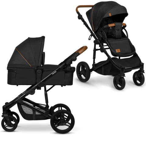 MARI TOUR Lionelo wózek wielofunkcyjny 3w1 z fotelikiem 0-13 kg terenowe koła offroad - Black Onyx