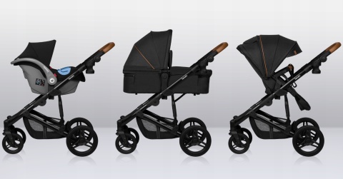 MARI TOUR Lionelo wózek wielofunkcyjny 3w1 z fotelikiem 0-13 kg terenowe koła offroad - Black Onyx