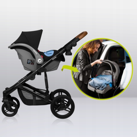 MARI TOUR Lionelo wózek wielofunkcyjny 3w1 z fotelikiem 0-13 kg terenowe koła offroad - Black Onyx