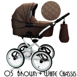 Royal 3w1 wózek głęboko-spacerowy Elite Design Group 05 brown + biała rama
