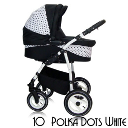 Wózek 3w1 Elite Design Group INSPIRO głęboko-spacerowy pompowane koła + fotelik 10 polka dots white