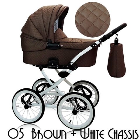 Wózek głęboko-spacerowy 2w1 ROYAL Elite Design Group 05 brown + biała rama