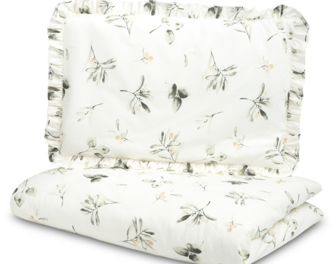 Sensillo Pościel 2-elementowa z falbanką bawełna 100x135cm, 40x60cm - Oliwka