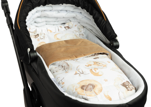 Sensillo Komplet do wózka Velvet z falbanką poduszka + kocyk - SEN BEŻOWY