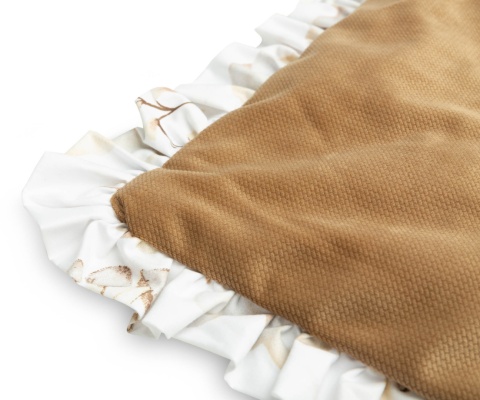 Sensillo Komplet do wózka Velvet z falbanką poduszka + kocyk - SEN BEŻOWY