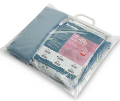 Sensillo Komplet do wózka Velvet z falbanką poduszka + kocyk - SPACER NIEBIESKI