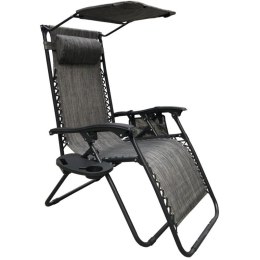Fotel leżak ogrodowy składany z daszkiem zagłówkiem szary#H1