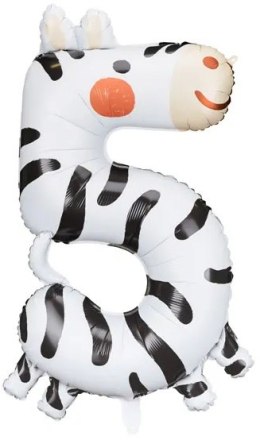 Balon foliowy urodzinowy cyfra "5" - Zebra 42x81 cm