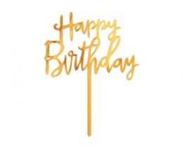 Dekoracja akrylowa B&C na tort Happy Birthday złota 14x10 cm PF-DAKH