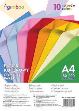 Papier kolorowy A4, 100 arkuszy, 80gsm, 10 kolorów neonowych Gimboo