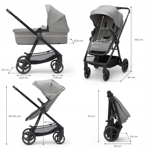 NEWLY Kinderkraft Wózek wielofunkcyjny 3w1 do 22 kg - MOONLIGHT GREY