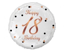 Balon foliowy B&C Happy 18 Birthday biały, nadruk różowo-złoty 18