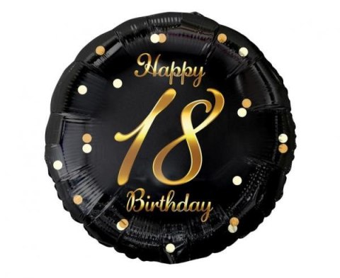 Balon foliowy B&C Happy 18 Birthday czarny, nadruk złoty 18"