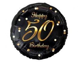 Balon foliowy B&C Happy 50 Birthday, czarny, nadruk złoty 18