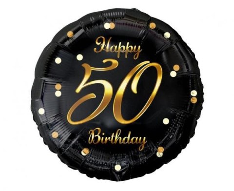 Balon foliowy B&C Happy 50 Birthday, czarny, nadruk złoty 18" GoDan