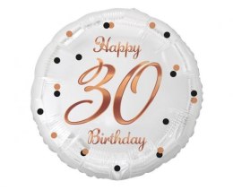 Balon foliowy B&C Happy 30 Birthday biały, nadruk różowo-złoty 18
