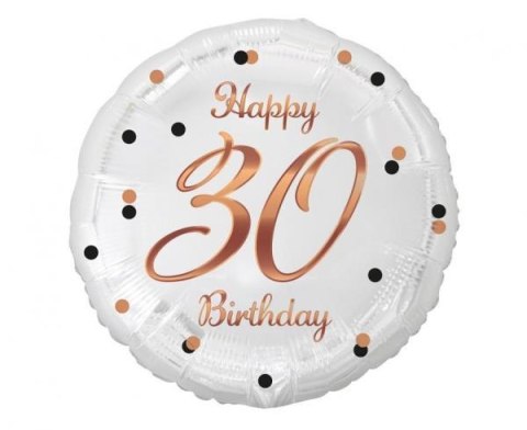 Balon foliowy B&C Happy 30 Birthday biały, nadruk różowo-złoty 18" Godan