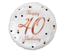 Balon foliowy B&C Happy 40 Birthday biały, nadruk różowo-złoty 18