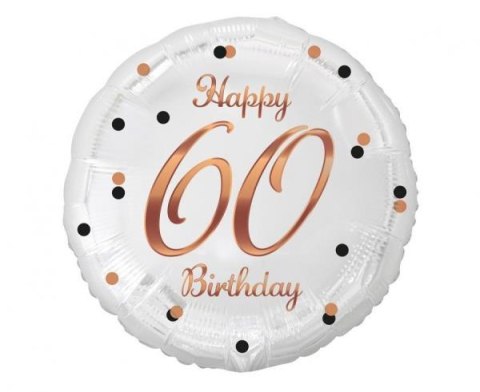 Balon foliowy B&C Happy 60 Birthday biały, nadruk różowo-złoty 18" Godan