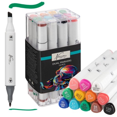 Markery podwójne końcówki 12 szt białe, trojkątne