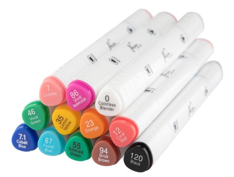 Markery podwójne końcówki 12 szt białe, trojkątne