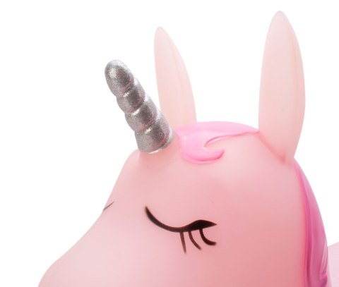 Skoczek gumowy dla dzieci KELLY 60 cm różowy pudrowy z brokatowym rogiem do skakania z pompką