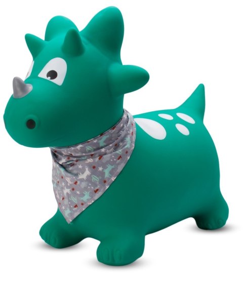 Skoczek gumowy dla dzieci DINO 59 cm zielony z bandaną do skakania z pompką