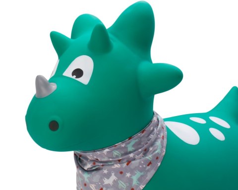 Skoczek gumowy dla dzieci DINO 59 cm zielony z bandaną do skakania z pompką